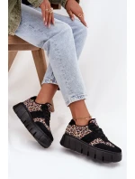 Semišové zateplené dámské tenisky na masivní platformě model 21707648 Panterka Černé - VINCEZA