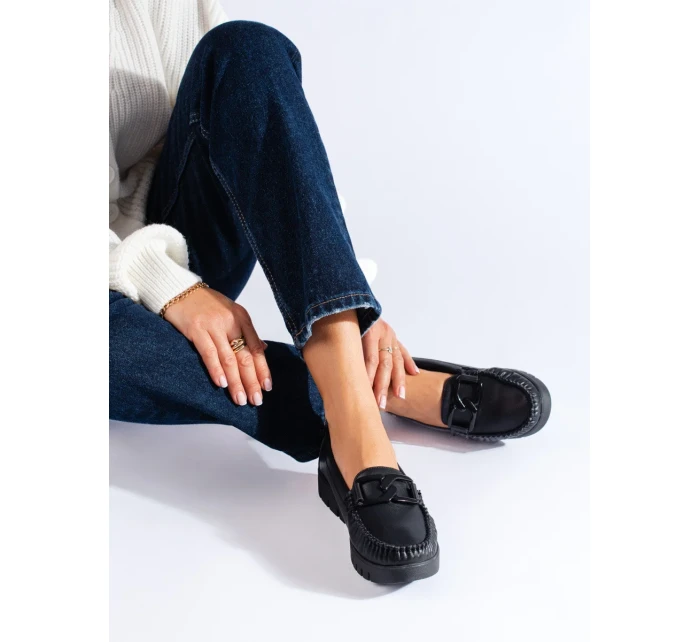 Praktické mokasíny dámske čierne platforma Praktické mokasíny dámske čierne platforma