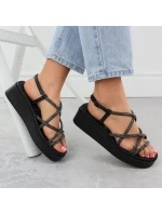 Dámske romantické sandále na platforme so zirkónmi čierne Filippo DS6898