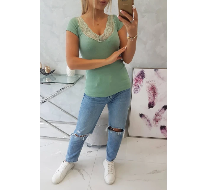 Halenka se model 18746410 výstřihem tmavě mátová - K-Fashion