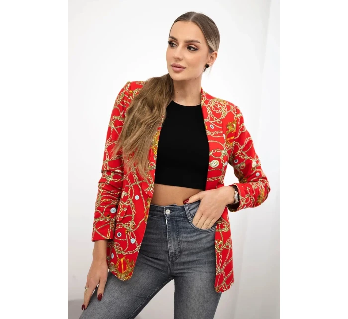 Bavlnená bunda s farebnou potlačou červená