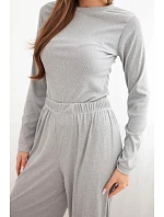 Dámsky viskózový komplet s blúzkou a širokými nohavicami hnedej farby