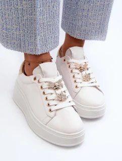 Dámske kožené tenisky na platforme so špendlíkmi D&A White