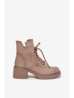 Dámske čižmy Vinceza - béžové, kožené, s blokovým podpätkom Dámske čižmy Vinceza - béžové, kožené, s blokovým podpätkom