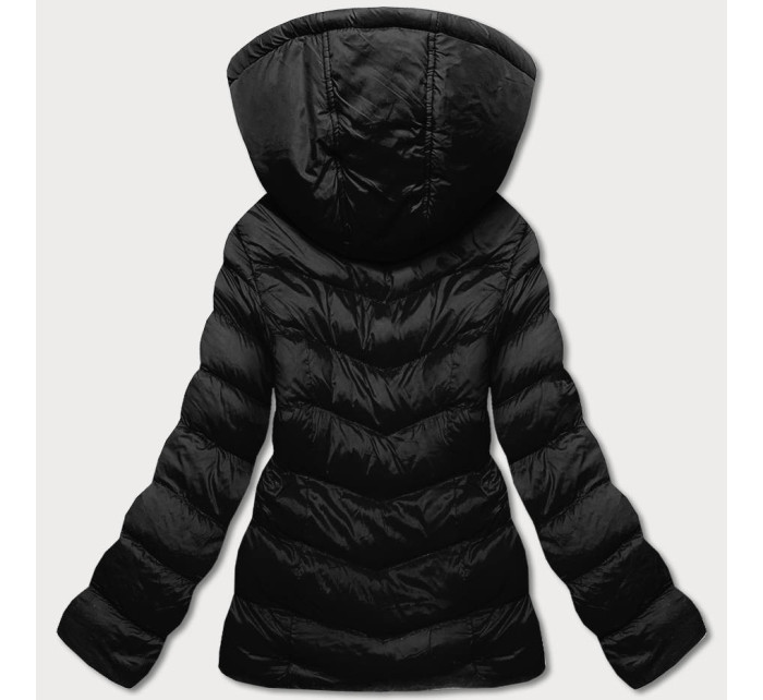 Čierna dámska bunda s kapucňou pre prechodné obdobie (5M786-392)