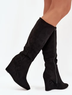 Ocieplane Kozaki Damskie Na Koturnie Czarne Rosina