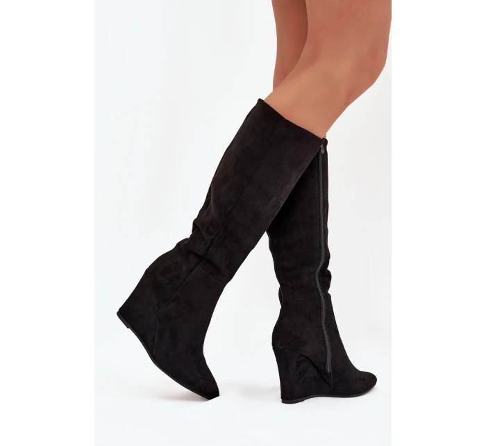 Ocieplane Kozaki Damskie Na Koturnie Czarne Rosina