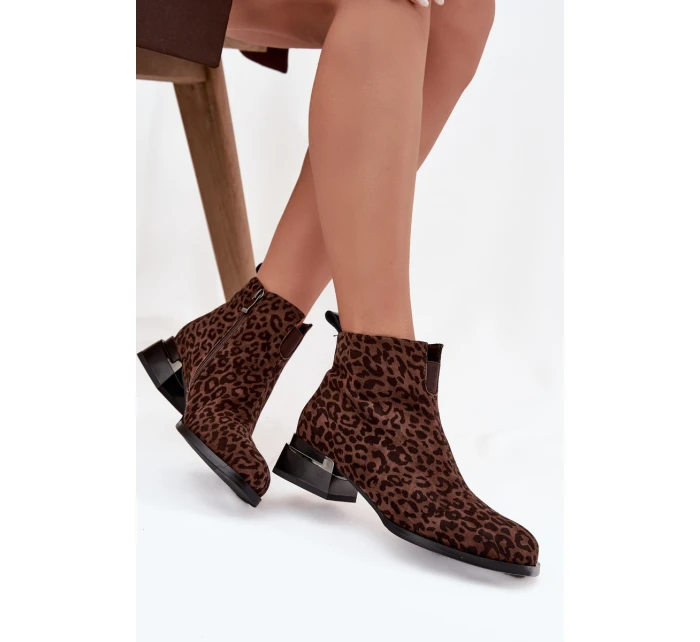 Botki Z Naturalnego Zamszu Na Klocku Panterka D&A JC52-852 Brązowe