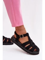 Dámské sandály Římské s zlatým sponou na platformě Černé Terelina Dámské sandály Římské s zlatým sponou na platformě Černé Terelina