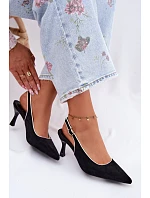 Dámské sandály na podpatku s lemovkou Černé model 22111356 - Boto