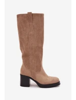 Dámské kozačky na podpatku Béžová shoes model 22018569 - Step in style Dámské kozačky na podpatku Béžová shoes model 22018569 - Step in style