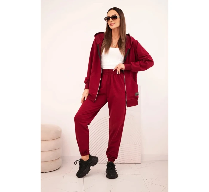 Dámska bavlnená súprava s kapucňou a zipsom bordová Dámska bavlnená súprava s kapucňou a zipsom bordová