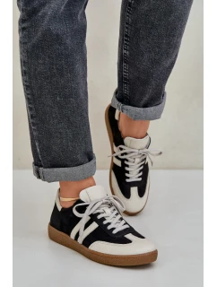 Zazoo N1068 Skórzane Niskie Sneakersy Damskie Czarne