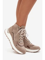 Dámské sportovní kotníkové boty na platformě z přírodního semiše model 21713308 béžové - Zazoo