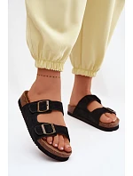 Kožené semišové dámské pantofle s přezkami černé model 22125572 - Boto