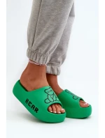 Dámske penové papuče na pevnej podrážke s medvedíkom, zelené Lamira