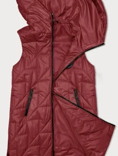 Červená prešívaná dámska vesta s asymetrickou spodnou časťou S'West (B8237-4)