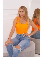 Blúzka s volánikmi bez ramienok oranžová neónová