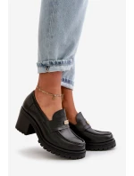 Zazoo 20168 Eleganckie Półbuty Damskie Na Słupku Skóra Naturalna Czarne