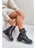 Skórzane Botki Workery Ocieplane Na Zamek Z Ozdobą Czarne Lorevine