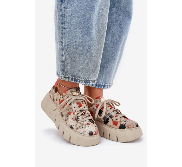 Skórzane Sneakersy Na Platformie Maciejka 06891-18 Beżowe