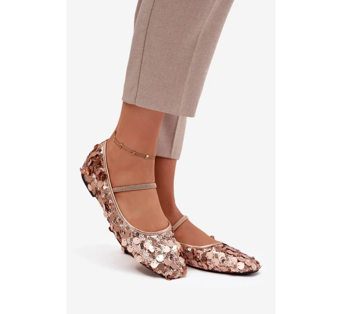 Baleríny Ozdobené Flitry Růžové Šampaňské Terlina Baleríny Ozdobené Flitry Růžové Šampaňské Terlina