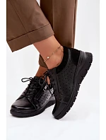 Kožené dámské polobotky na platformě model 22100881 Černé - VINCEZA Kožené dámské polobotky na platformě model 22100881 Černé - VINCEZA