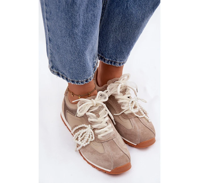 Kožené semišové dámské tenisky Big Star model 22100153 béžové - Big Star Shoes