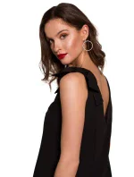 K128 Jednoduché šaty áčkového strihu s mašľou - čierne K128 Jednoduché šaty áčkového strihu s mašľou - čierne