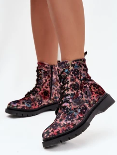 Dámske čižmy Artiker - ružové, kvetinový vzor, zateplené