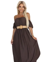 Boho maxi šaty 614-1 Chocolate - Numoco Boho maxi šaty 614-1 Chocolate - Numoco
