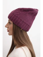 Dámská zimní čepice z vlny s ozdobným  tmavě fialová model 21866354 - K-Fashion