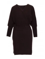 model 21484557 Zavinovací svetrové šaty s vázáním čokoládové - Moe