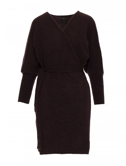 model 21484557 Zavinovací svetrové šaty s vázáním čokoládové - Moe