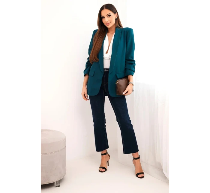 Bunda s klopami elegantná tmavá teal