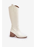 Kožené  Kolena Na Podpatku Bílé Zazoo model 21682140 - Boto
