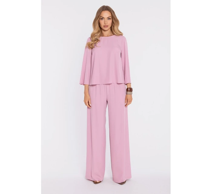 M905 Elegantná blúzka s voľnými rukávmi - púdrová