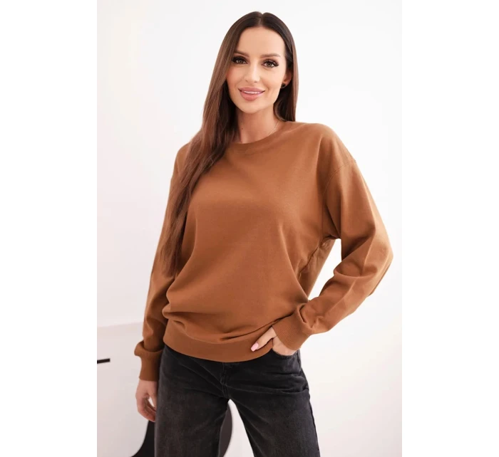 Dámska elastická bavlnená základná mikina s okrúhlym výstrihom camel