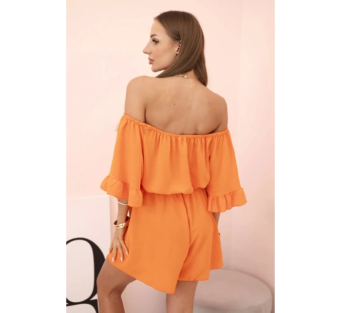 Dámský bavlněný overal bez rukávů s vázáním v pase ecru