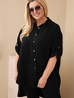 Dámske tričko Plus Size z viskózy s kvetinovou výšivkou čierne