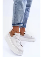 Damskie Buty Sportowe Skórzane na Platformie Białe Lemar 10150