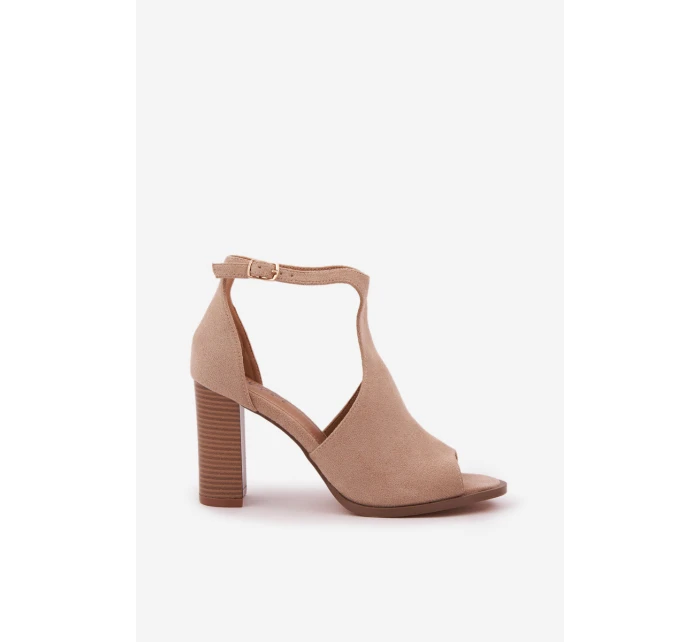 Sandały Na Słupku Z Eko Zamszu Beżowe Lanadriena