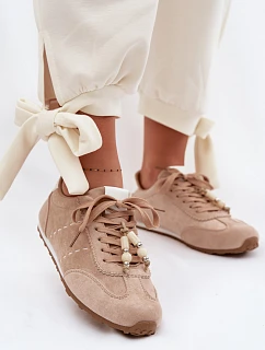 Dámské nízké tenisky s korálky béžové model 22095356 - Boto