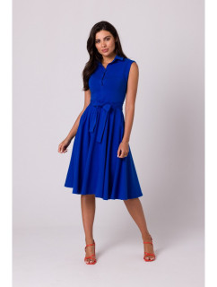 B261 Bavlnené šaty vo fitted strihu - kráľovsky modré