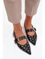 Dámske baleríny z ekokože s kamienkami a prackou Arlenne - čierne Dámske baleríny z ekokože s kamienkami a prackou Arlenne - čierne