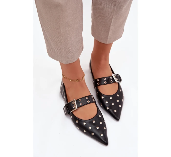 Dámske baleríny z ekokože s kamienkami a prackou Arlenne - čierne Dámske baleríny z ekokože s kamienkami a prackou Arlenne - čierne