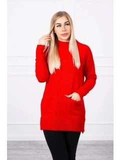 Sveter so stojacím golierom S2019-52 červený - Kesi
