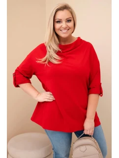 Dámská blůza Plus Size s bavlnou volného střihu s vodním výstřihem červená