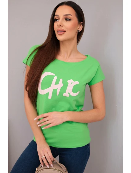 Dámska bavlnená blúzka s potlačou CHIC zelená