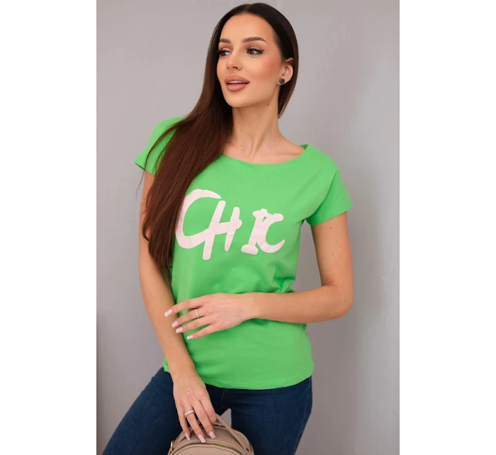 Dámska bavlnená blúzka s potlačou CHIC zelená